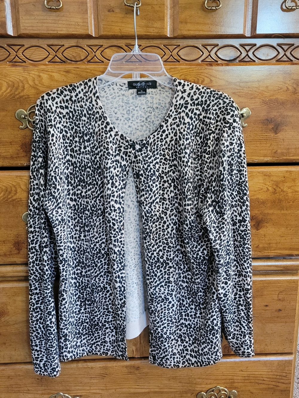 august silk Black & White Leopard Print Open Cardigan